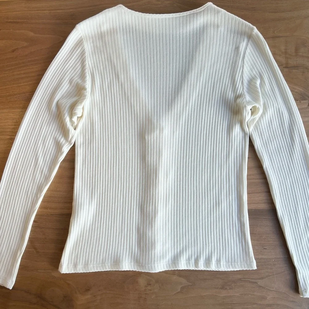 NWOT Reformation Jeans Iris Ivory Ribbed V-Neck Cardigan Top Size Medium - Picture 5 of 12